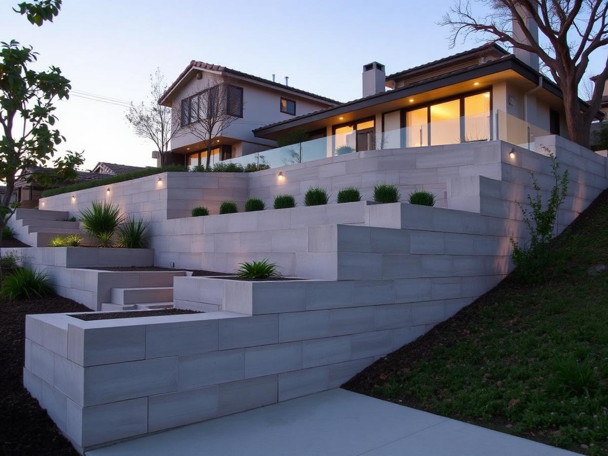Six-foot board-form cantilevered concrete retaining wall on a Hollywood Hills hillside property