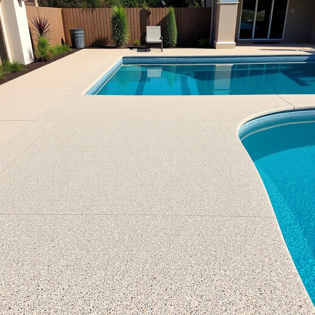 Exposed aggregate pool deck · 720 sq ft concrete project completed by Moderncore Concrete in Encino, CA