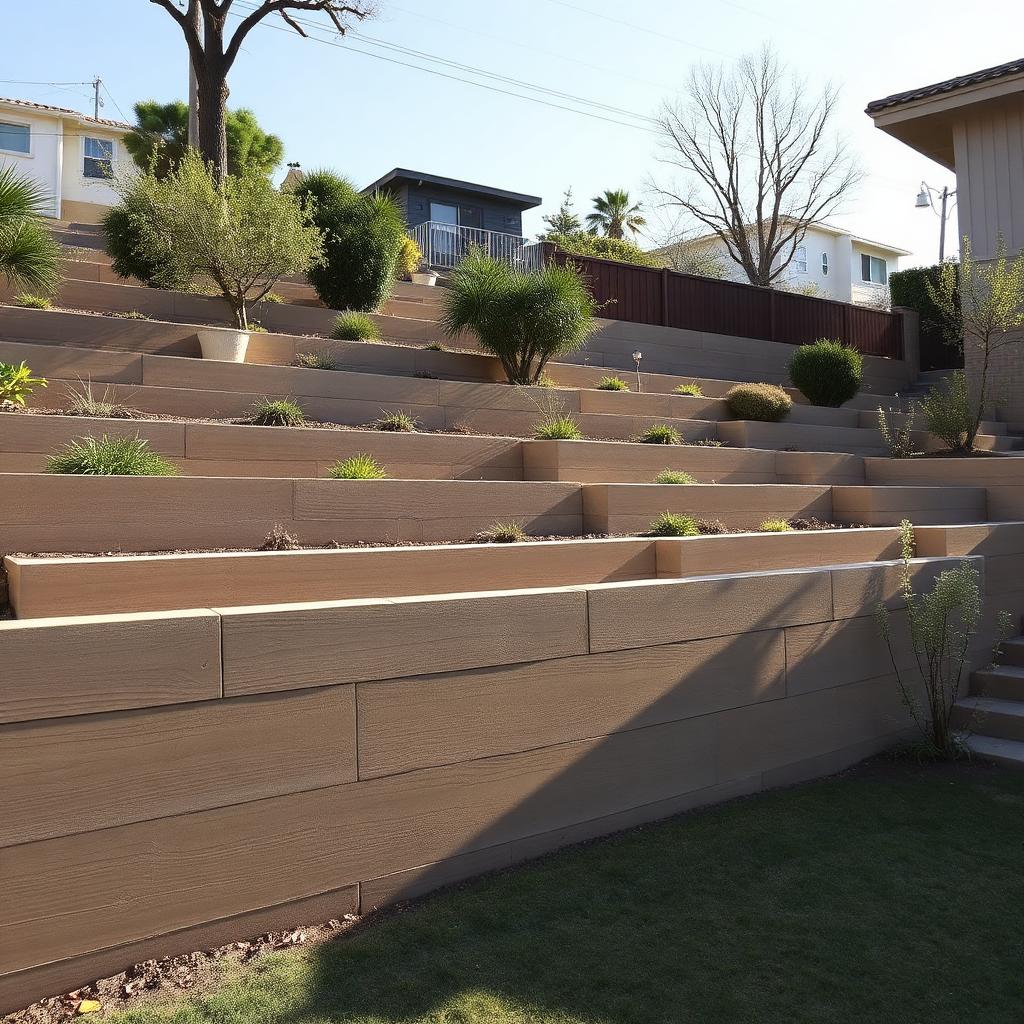 Tiered retaining wall · 62 linear ft concrete project completed by Moderncore Concrete in Studio City, CA