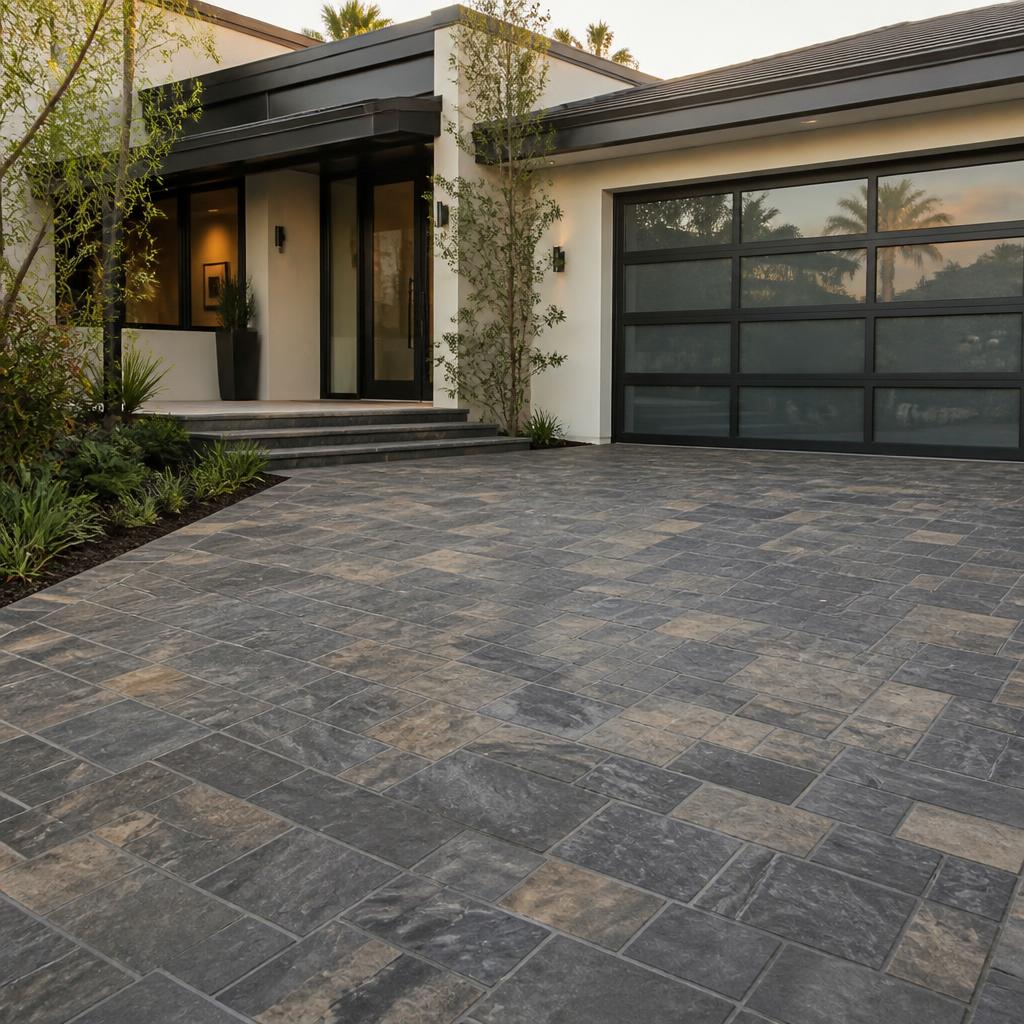 Stamped driveway · 780 sq ft concrete project completed by Moderncore Concrete in Pasadena, CA