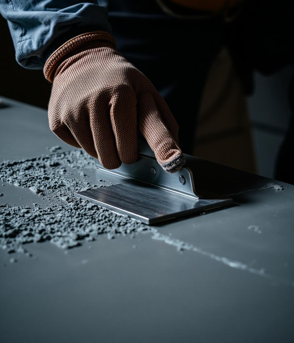 Moderncore Concrete finisher smoothing a wet concrete slab with a steel trowel on a Los Angeles job site